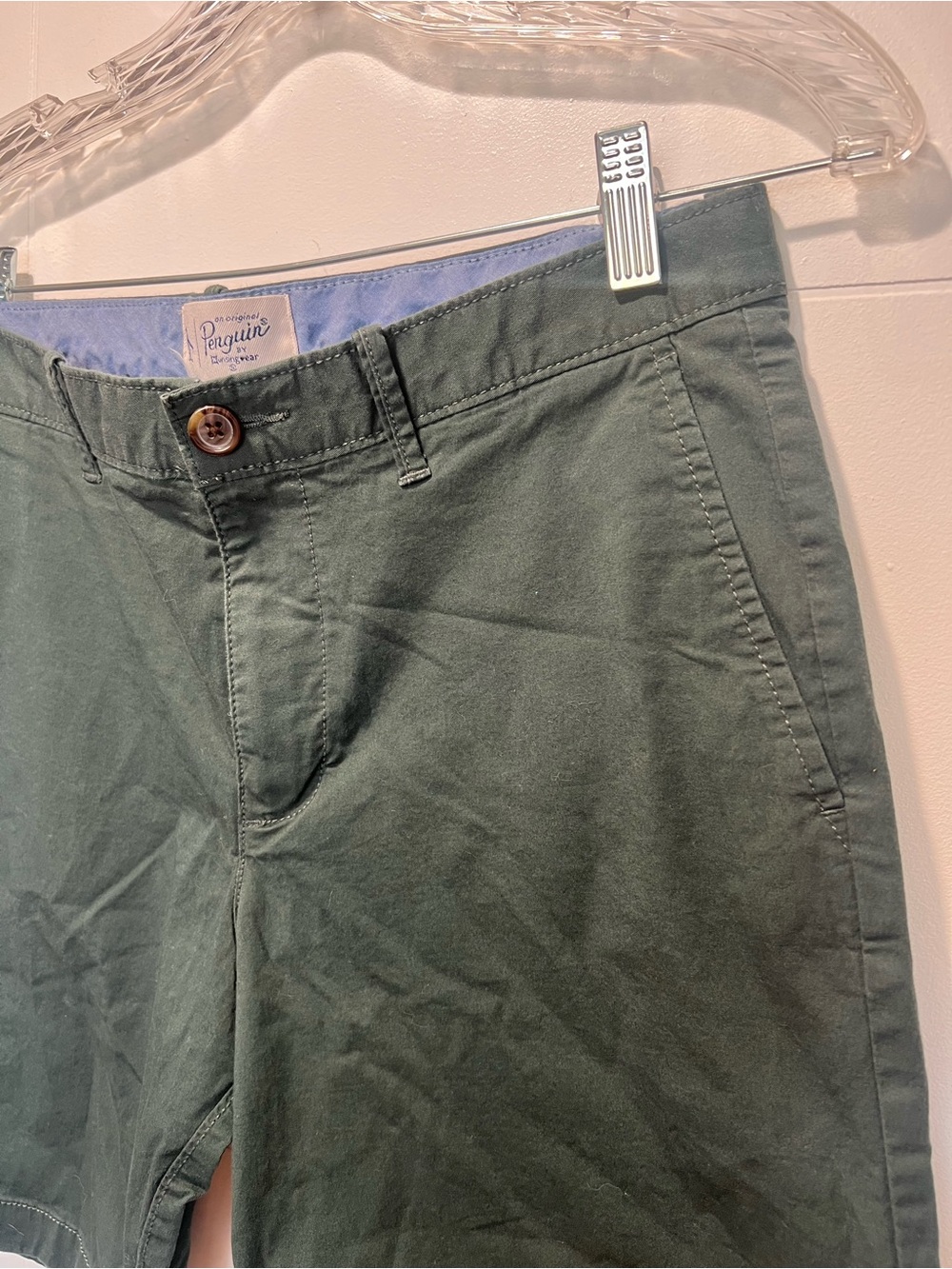 Men's Original Penguin Dark Green Chino Shorts - Size 30 - Picture 3 of 8